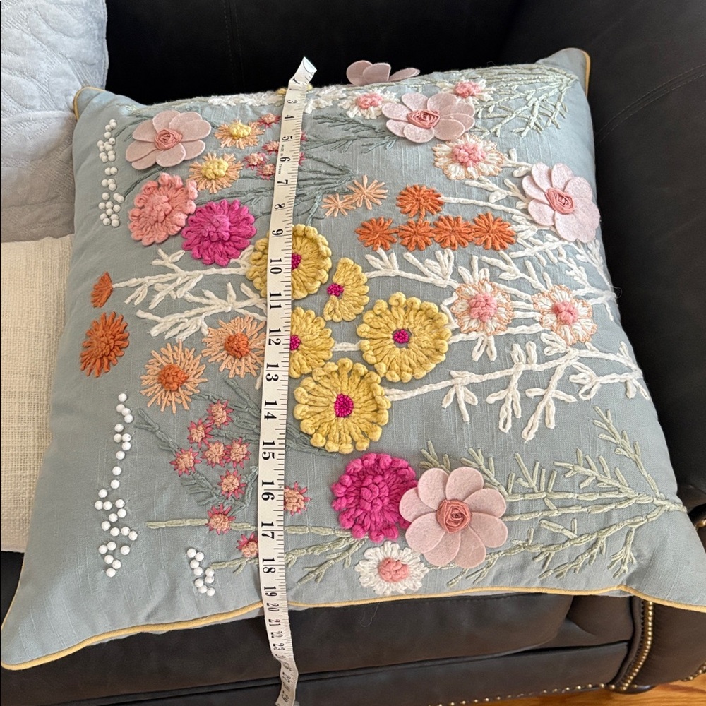 Embroidered Floral Decorative Pillow - Picture 4 of 4